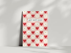 Get Well Soon Card with Hearts and Daisies