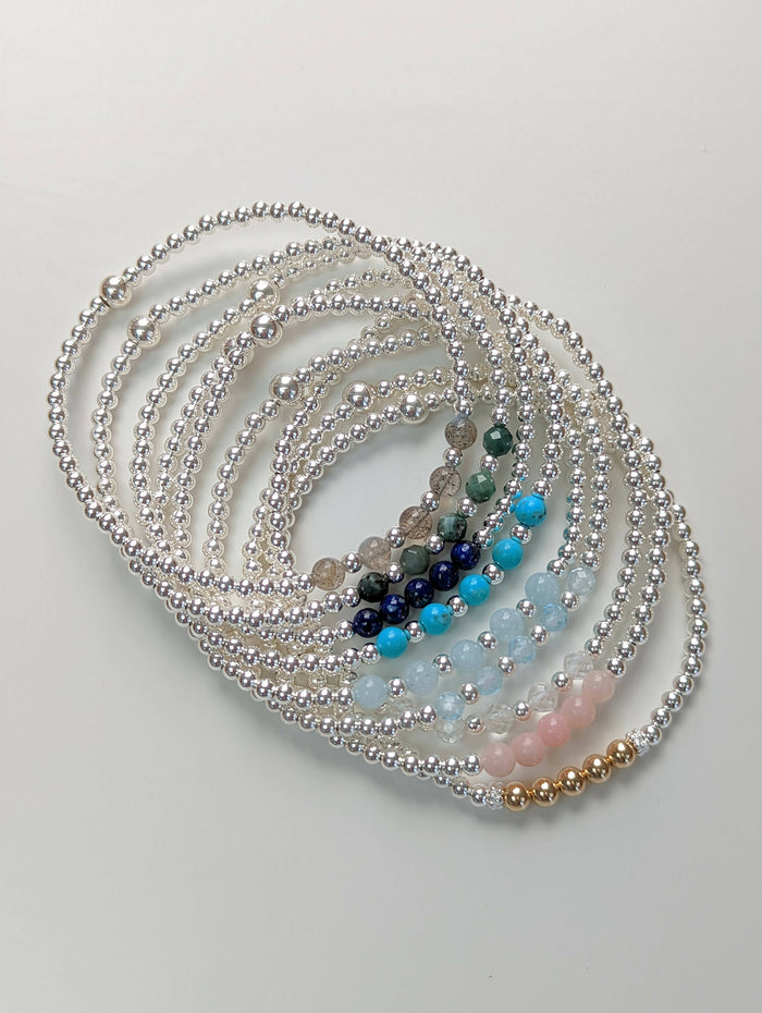 Super skinny gemstone sterling silver bracelet - Handmade