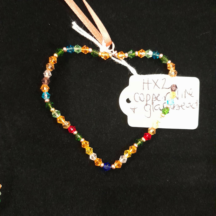 HX2 Love Token, copper wire strung with faceted glass beads