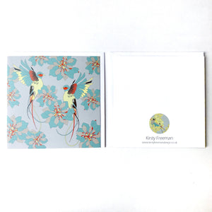 Grey Flying Birds & Flowers Greetings Card