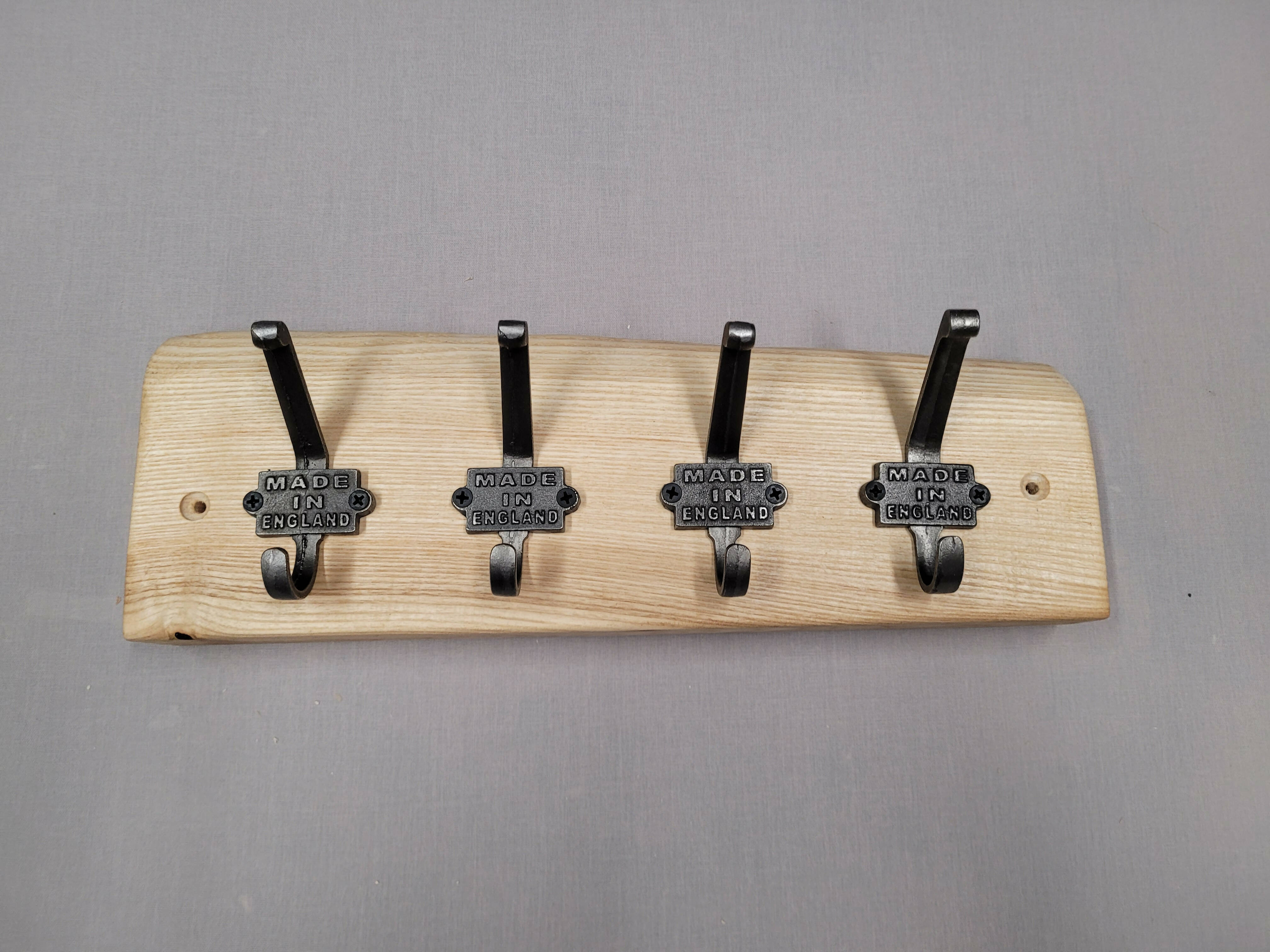 Rustic solid Ash coat rack 4 hook waney