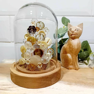 Gold and cream button garden glass cloche