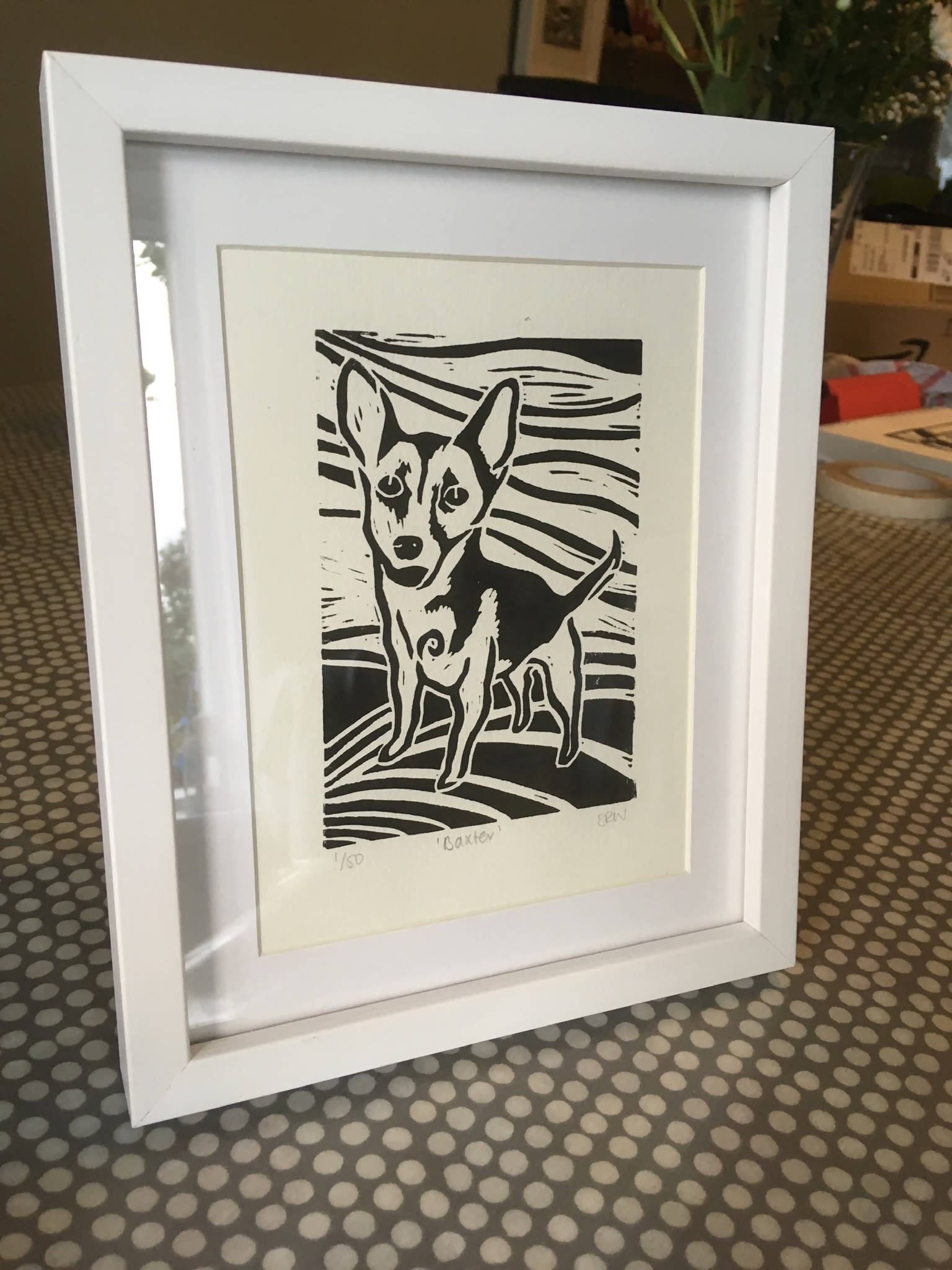 Jackahuahua Framed Lino Cut Print