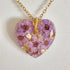 Purple Flower Blossom with Gold Leaf 3D Heart Shaped Necklace Gold Plated