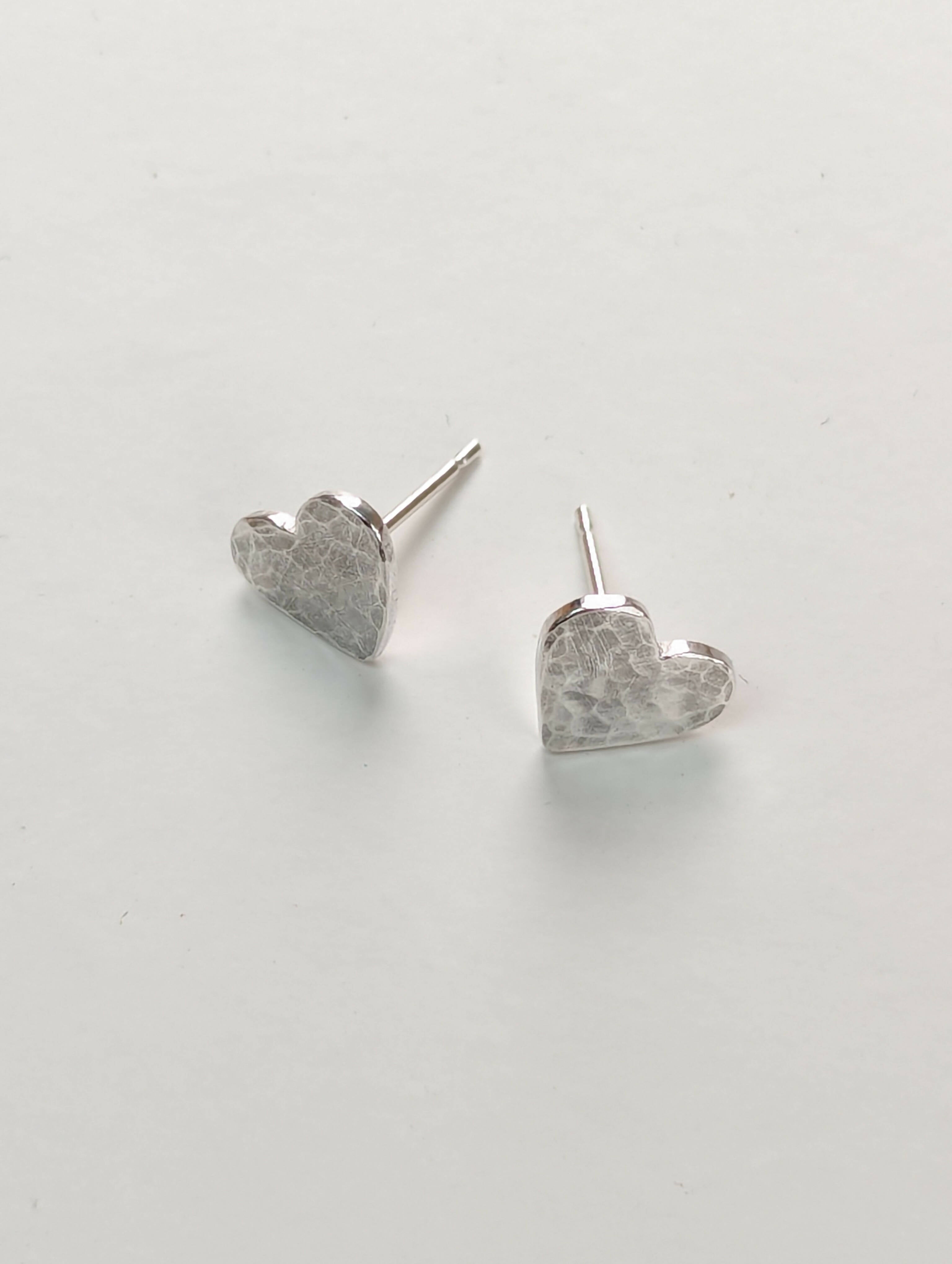 Sterling Silver Hammered Heart Studs - Handmade