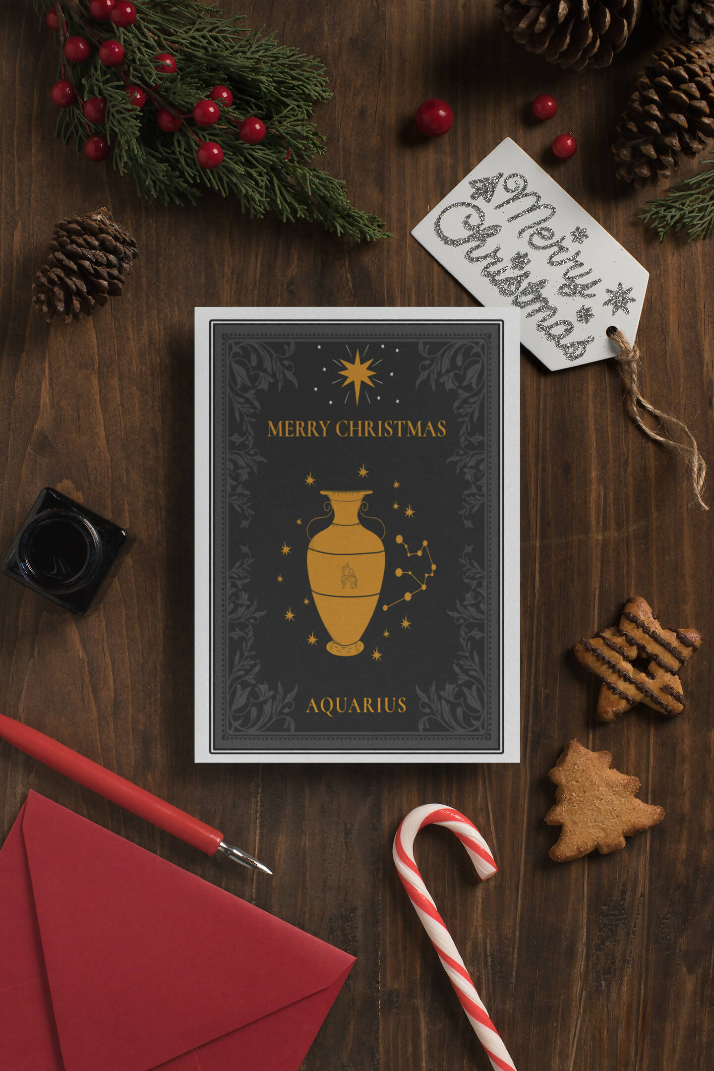 Aquarius Zodiac Christmas Card