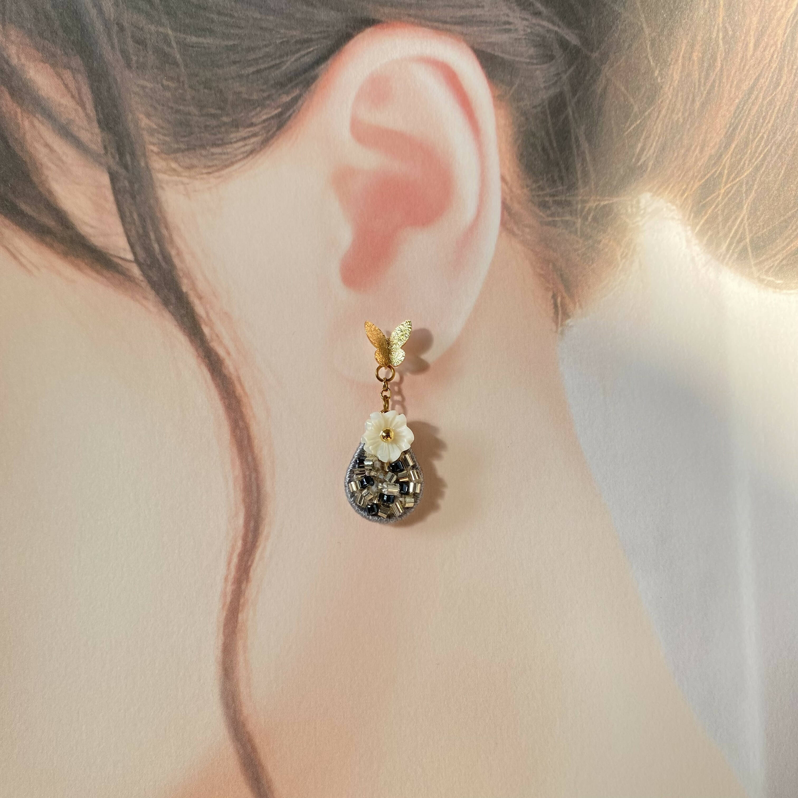 Butterfly Stud Crystal Embroidery Earrings