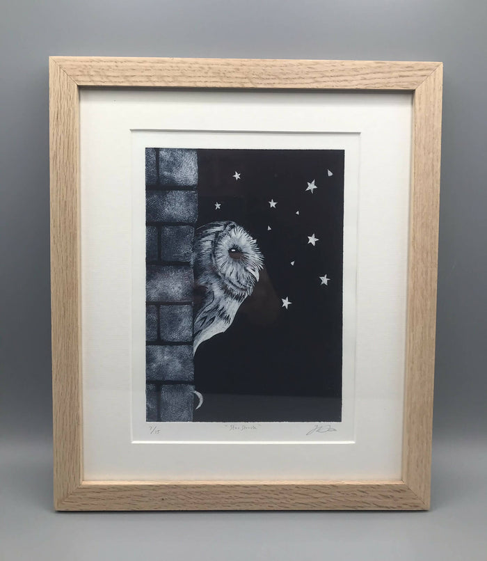 Star Struck - A handmade limited edition collagraph print by Jenny Davies, framed in oak.