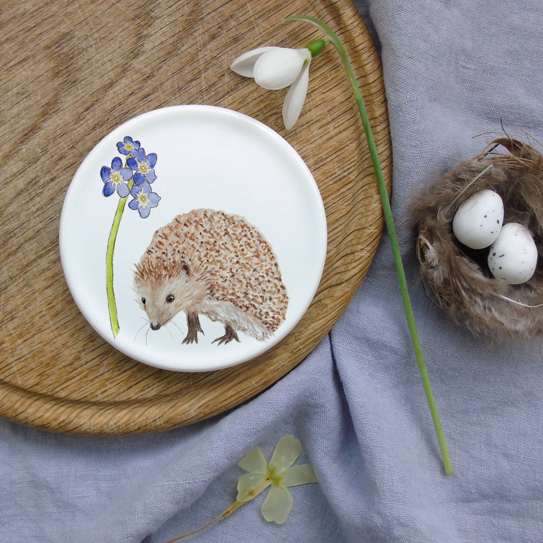 Hedgehog and Forget Me Not Coaster