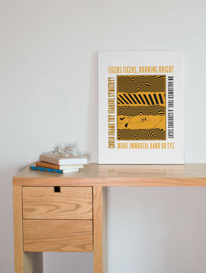 Hull City - Inspired Psychedelic 'Tigers Tigers' Lyrics Art Print in White