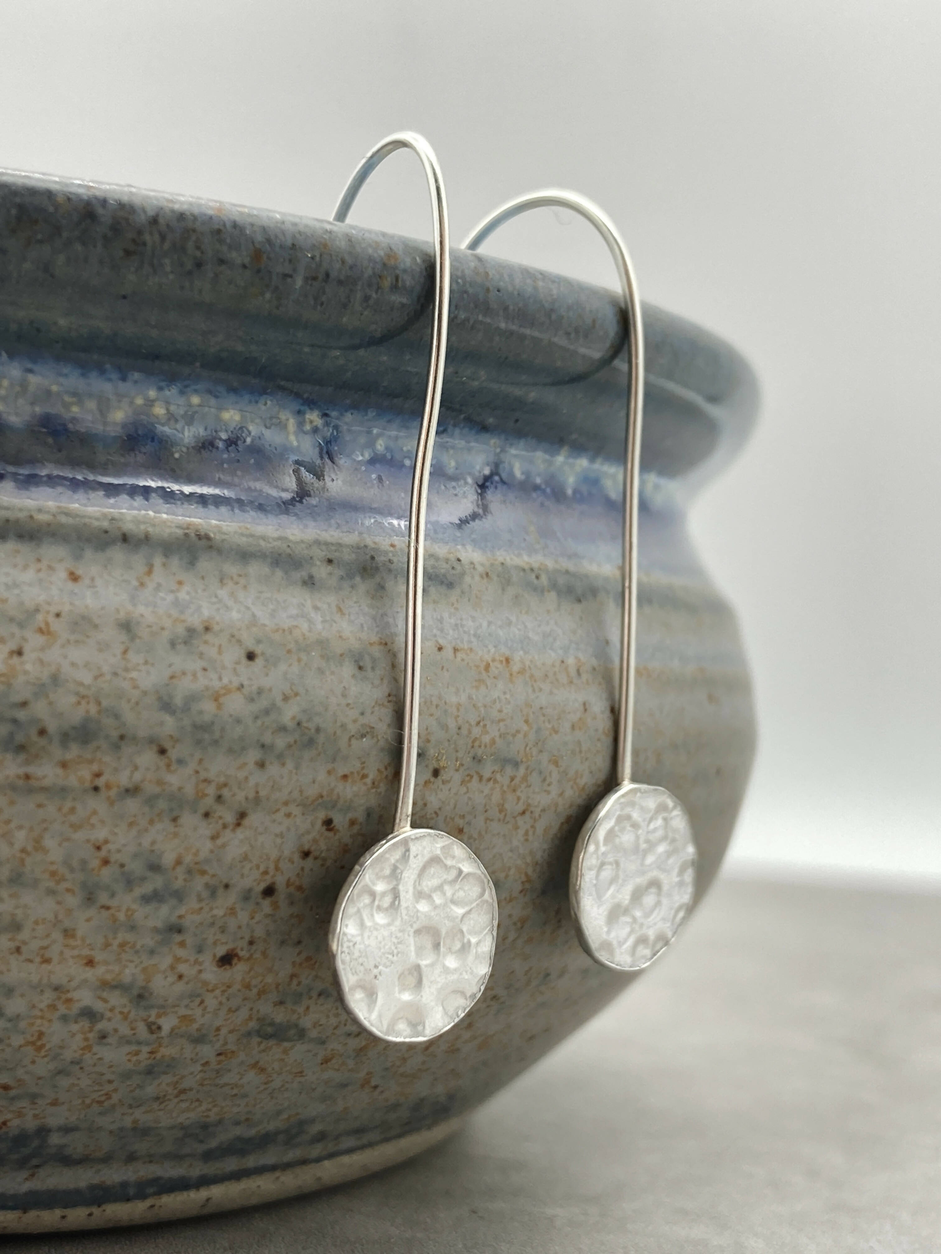 Full Moon Drop Earrings Hammered Disc