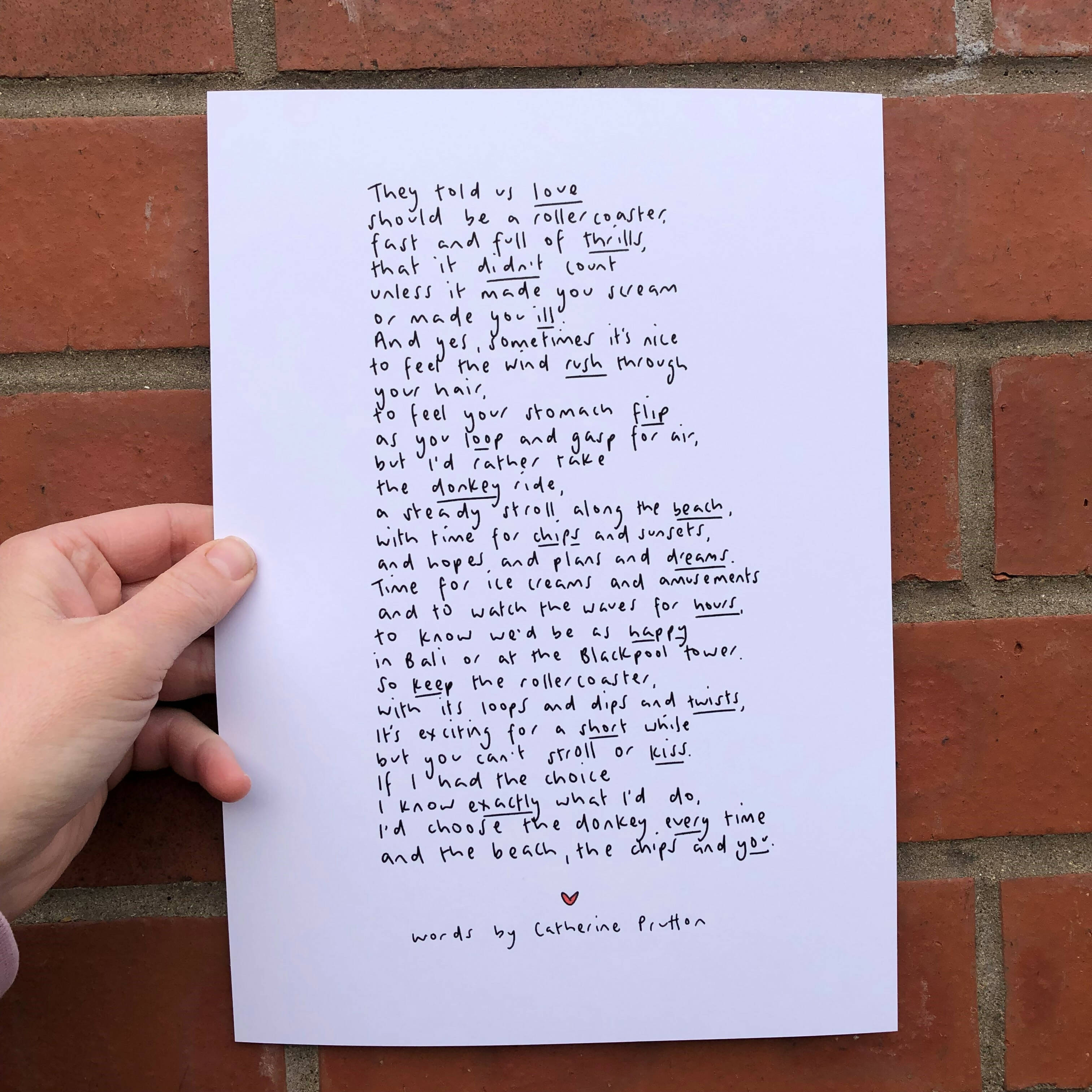 They told us love should be a rollercoaster Poem Print