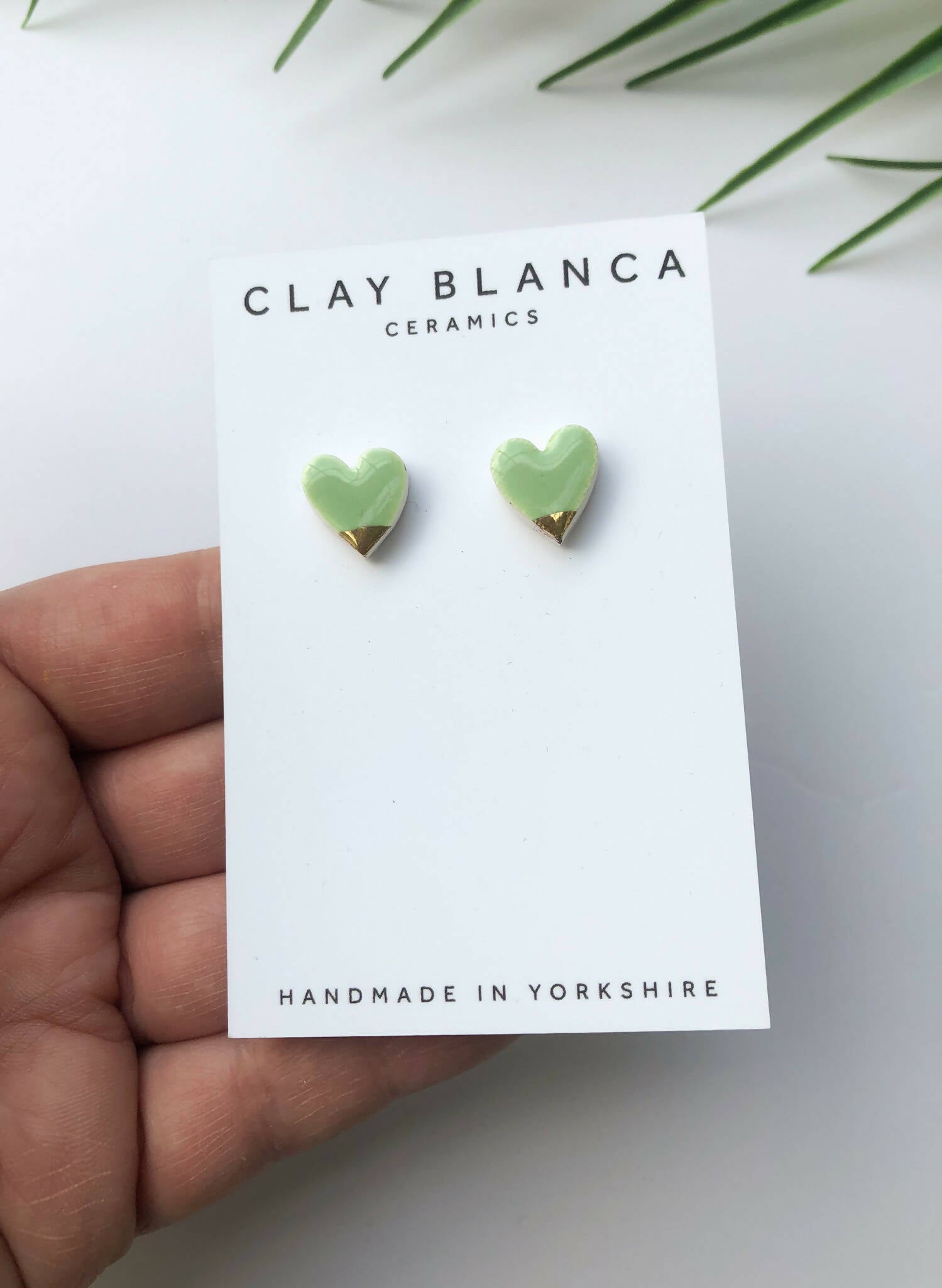 Mint Green Heart Studs | Elegant Handmade Earrings | Art & Soul