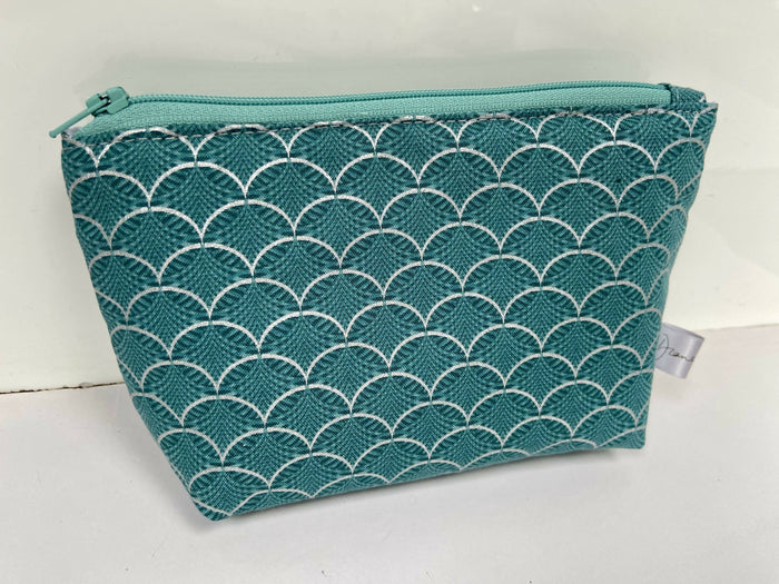 Teal and Silver Scallops Make Up Bag