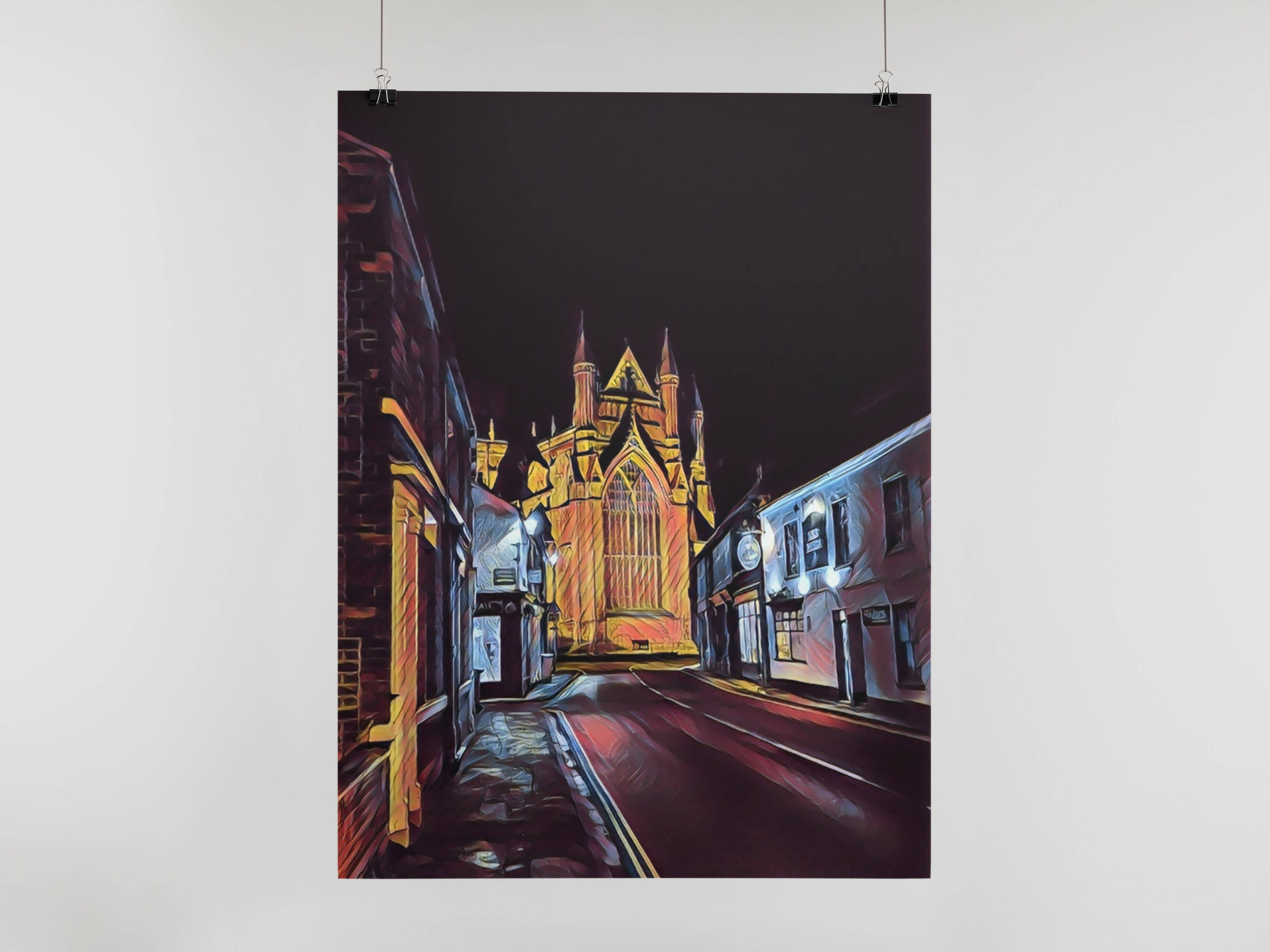 Beautiful Beverley Minster at Night Art Print in A3 Framed with Mount