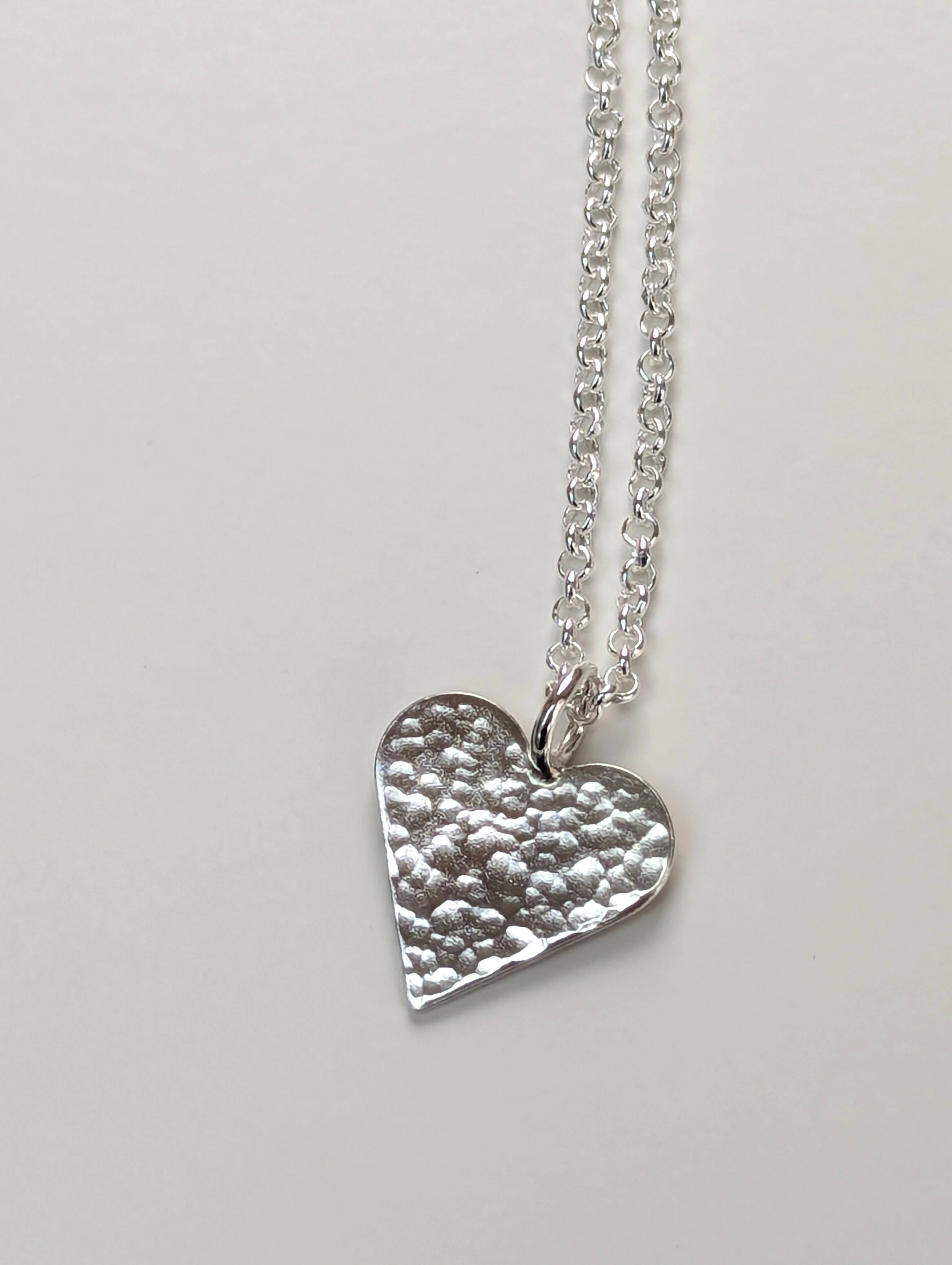 Hammered Heart Sterling Silver Pendant - Handmade