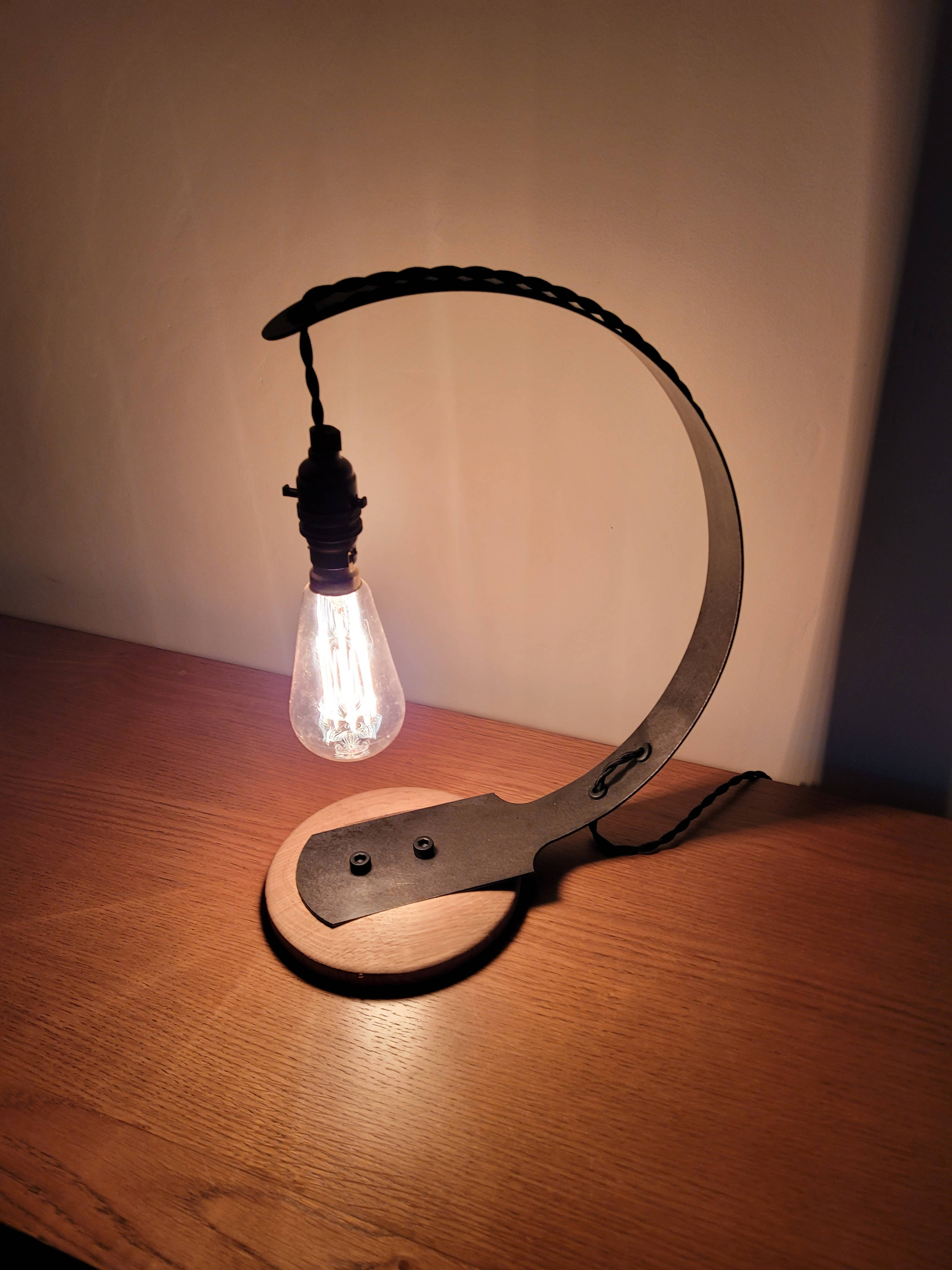 Oak and Steel Curved Hanging Lamp
