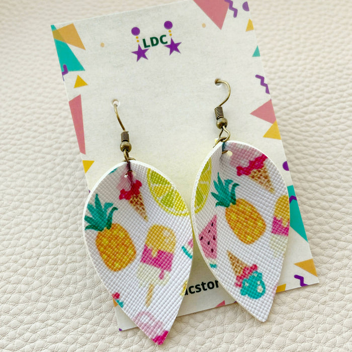 Summertime Print Pinched Leaf Earrings