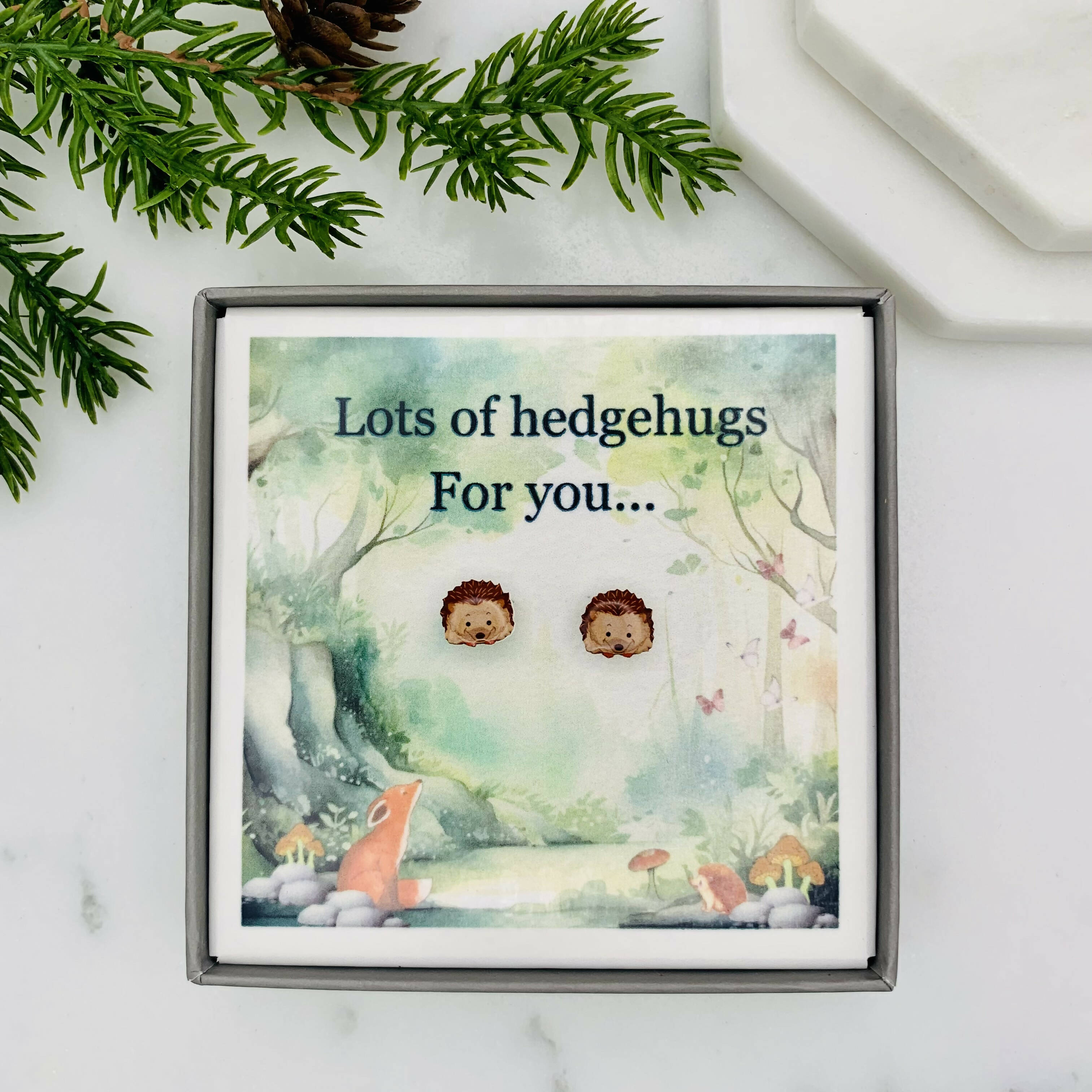 Hedgehugs for you, Jewellery quote card with earrings.