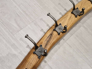 Rustic solid Oak coat rack 6 hook waney - 1071