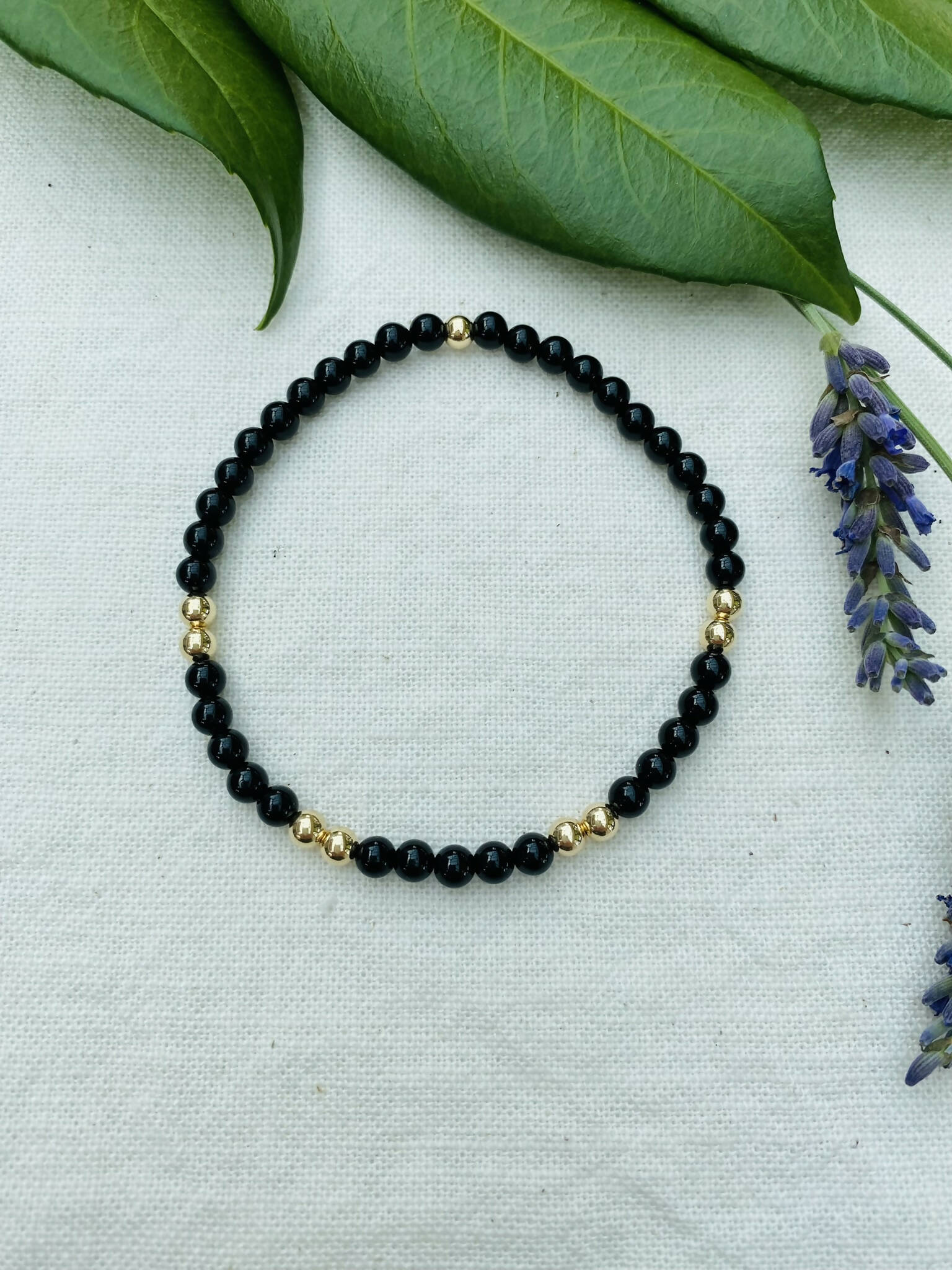 Black Onyx Half and Half Skinny Bracelet - Handmade