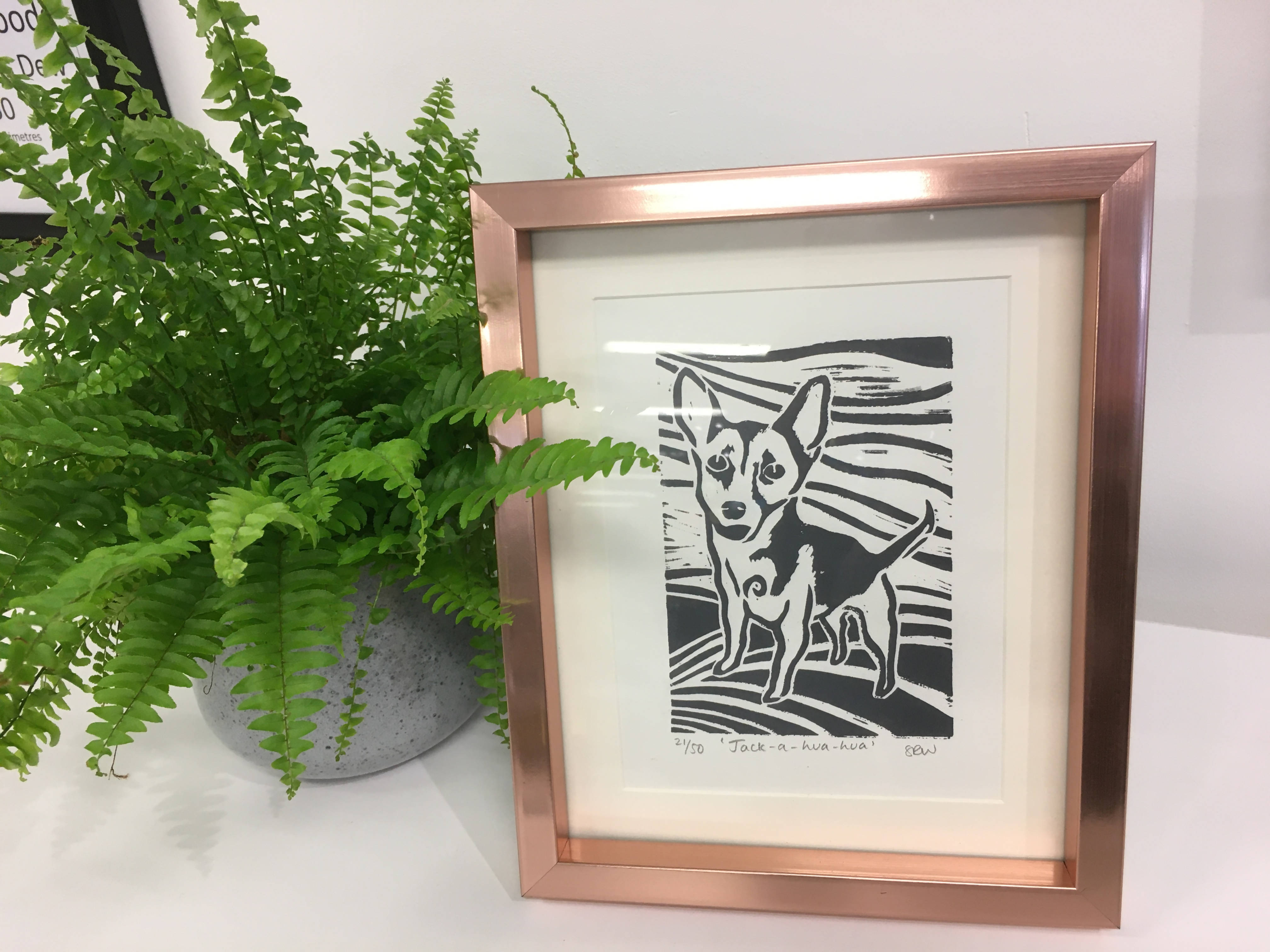 Jackahuahua Framed Lino Cut Print