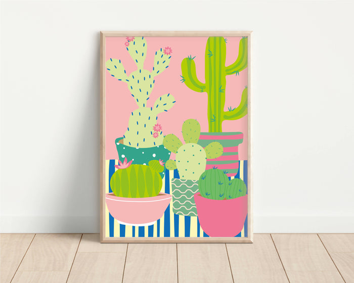 Coloured Cacti Print A5 Size