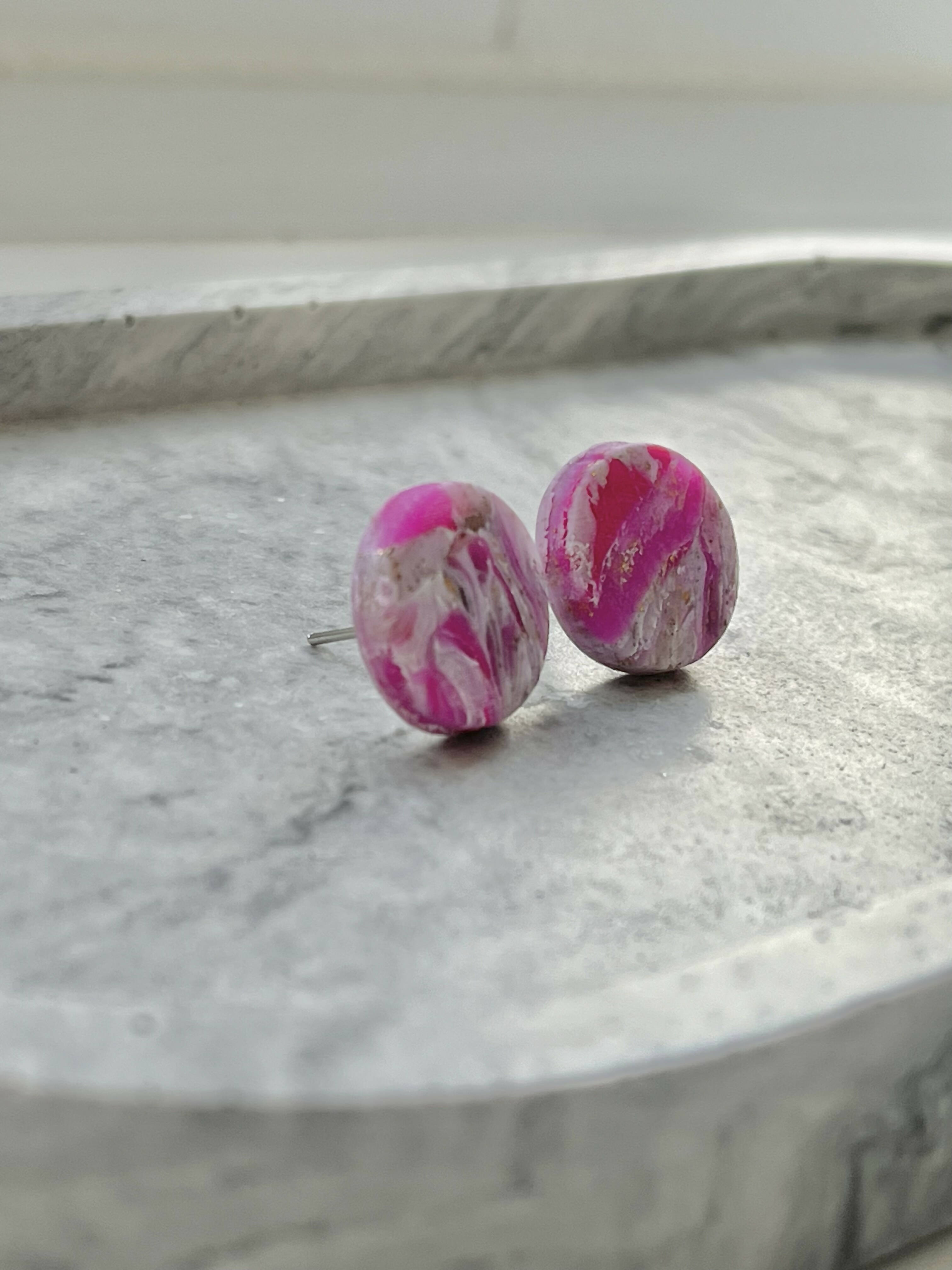 Pink Marble No. 2 - Handmade Polymer Clay Earrings