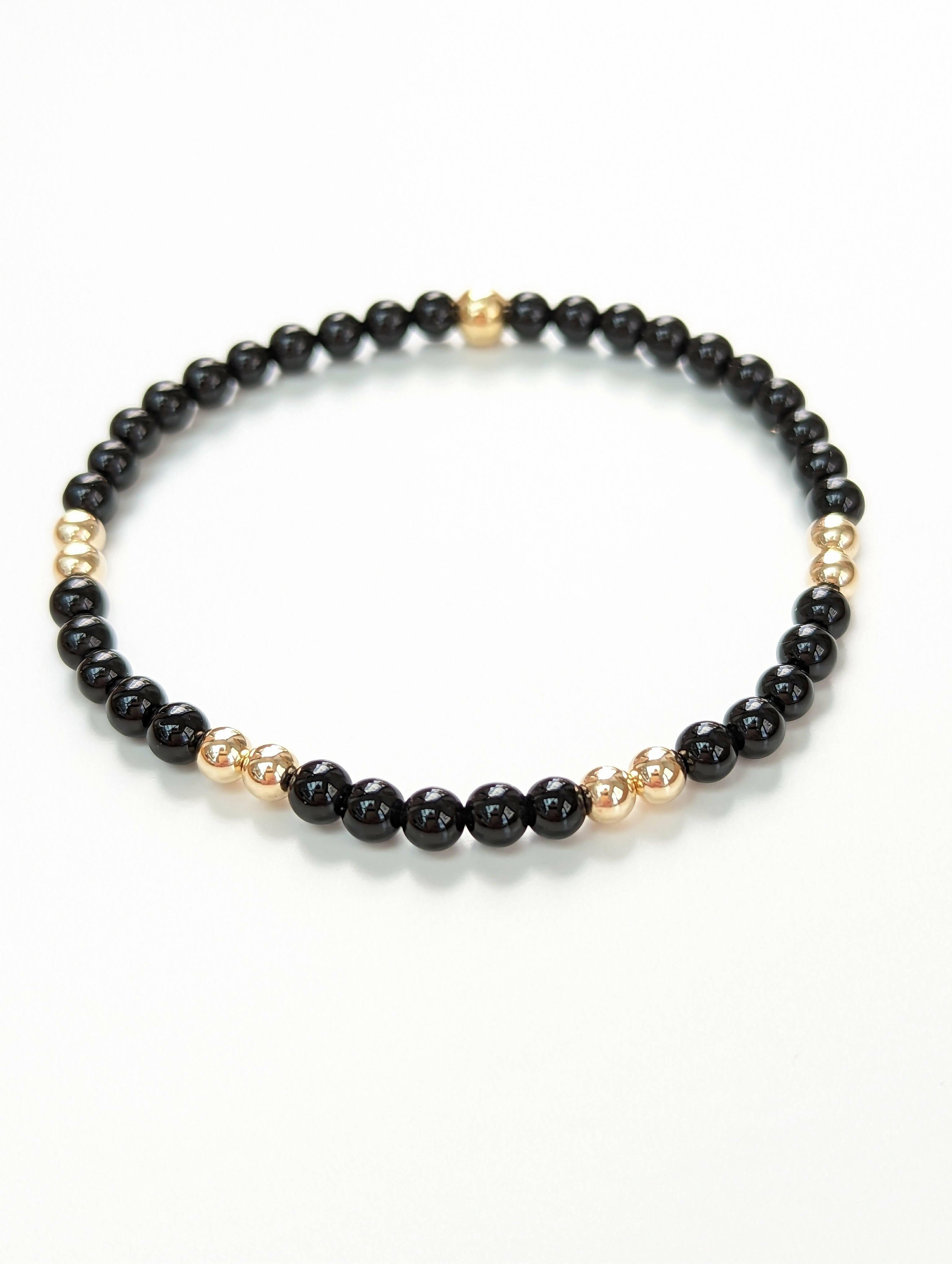 Black Onyx Half and Half Skinny Bracelet - Handmade