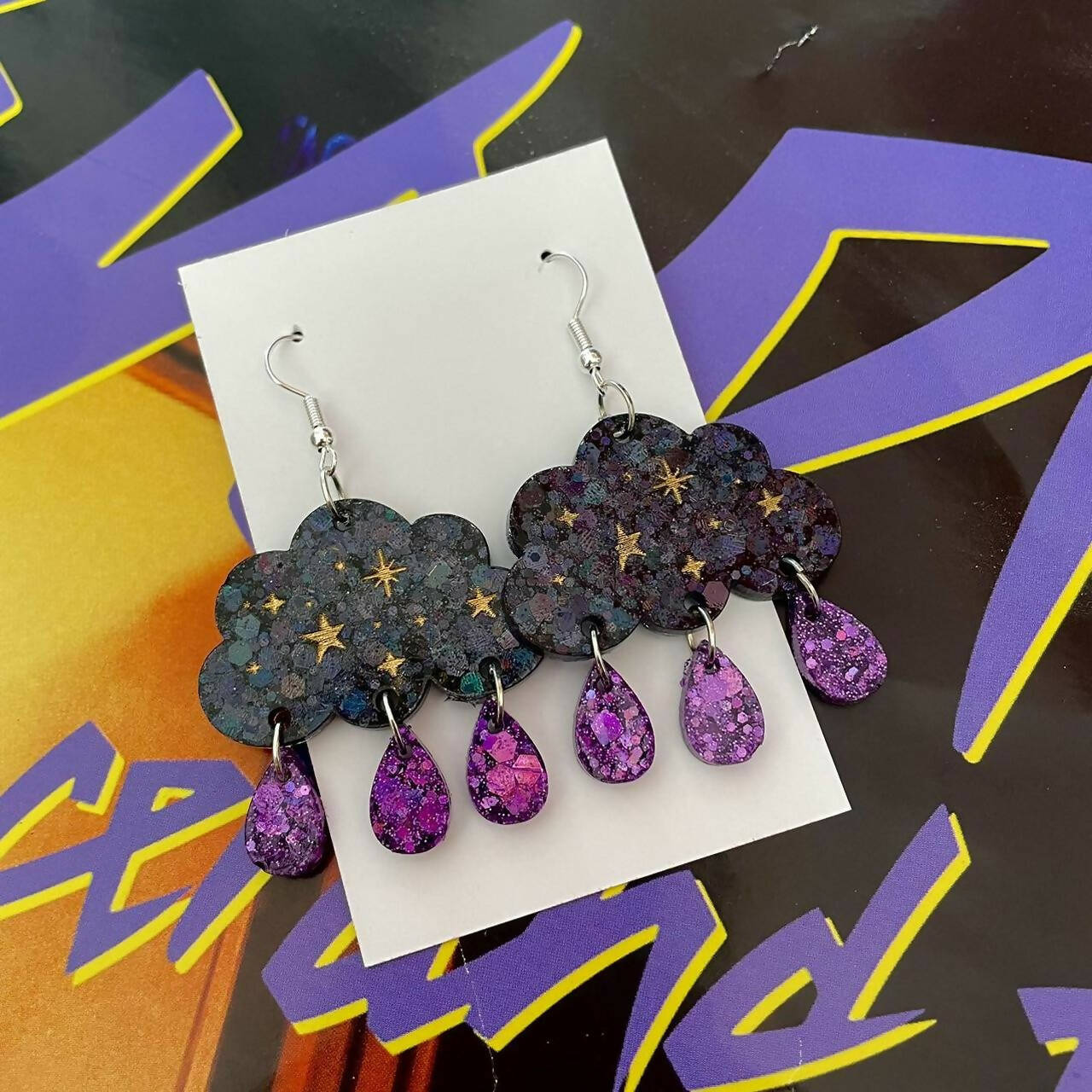 Purple Stone Studded Oxidized Earrings Jewelry 381JW33