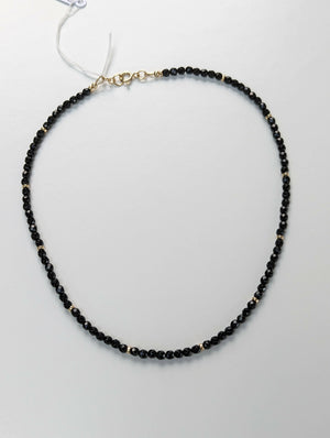 Faceted black onyx and gold filled beads necklace - 16 inches - Handmade