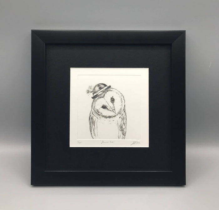 "Flower Hat" Framed Limited Edition Copper plate Dry Point Engraving by Jenny Davies