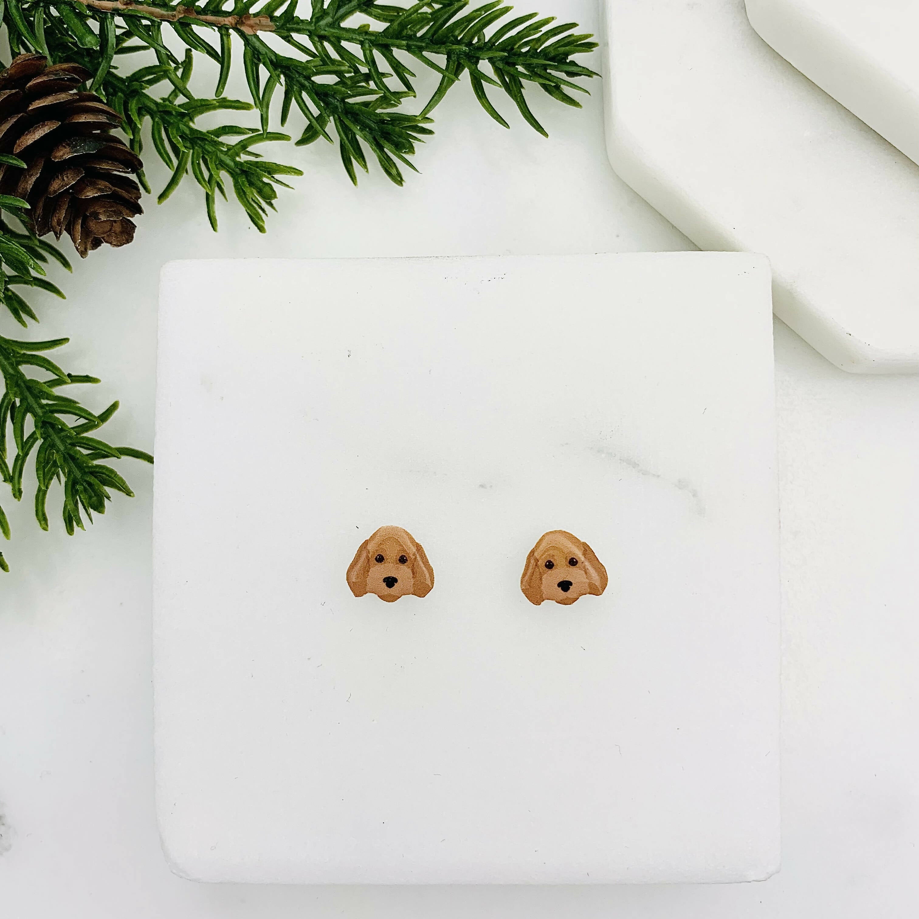 Apricot Cockapoo Dog Stud Earrings