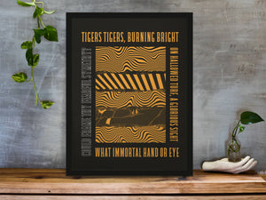 Hull City - Inspired Psychedelic 'Tigers Tigers' Lyrics Art Print in Black