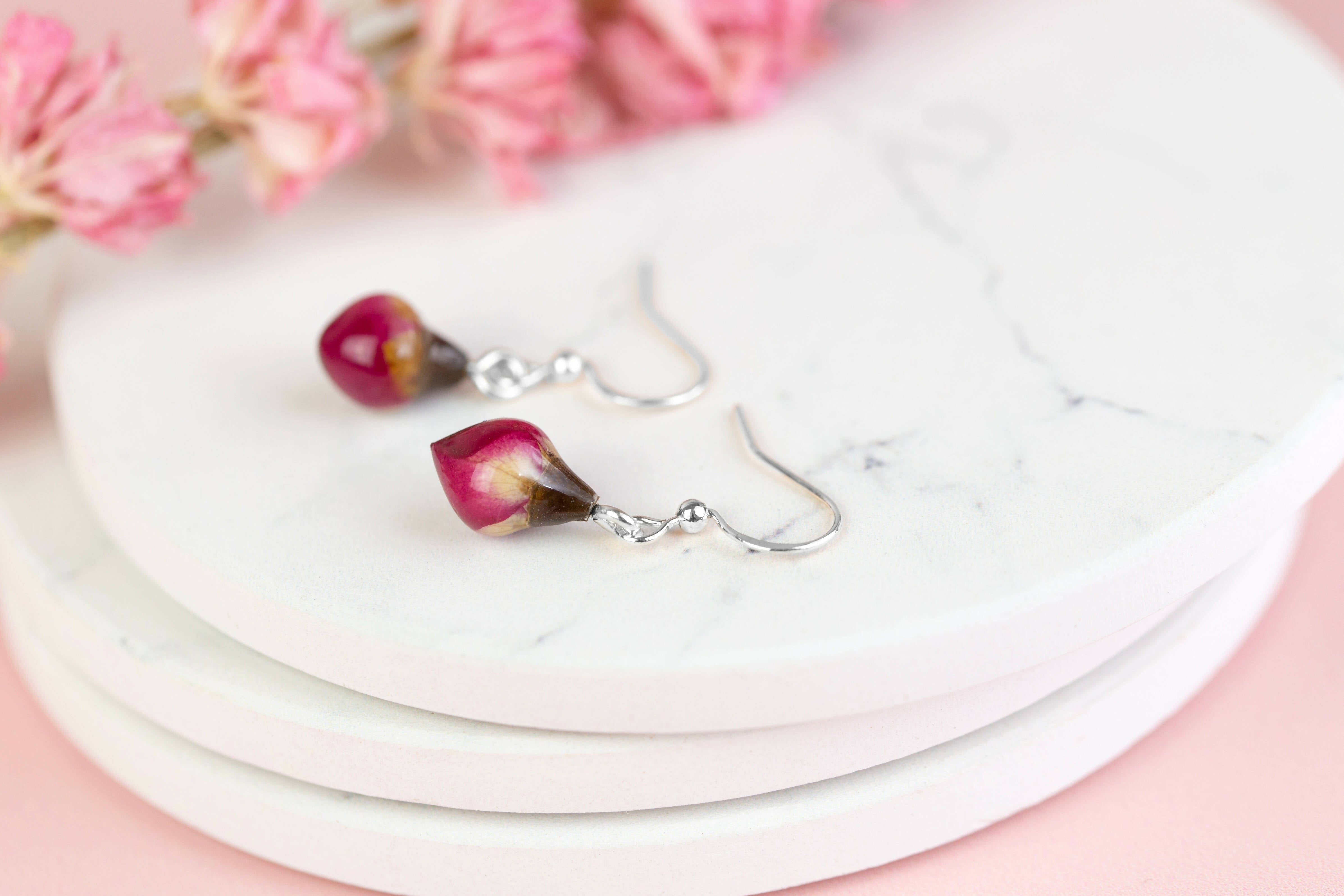 Tiny Red Rose Earrings Sterling Silver