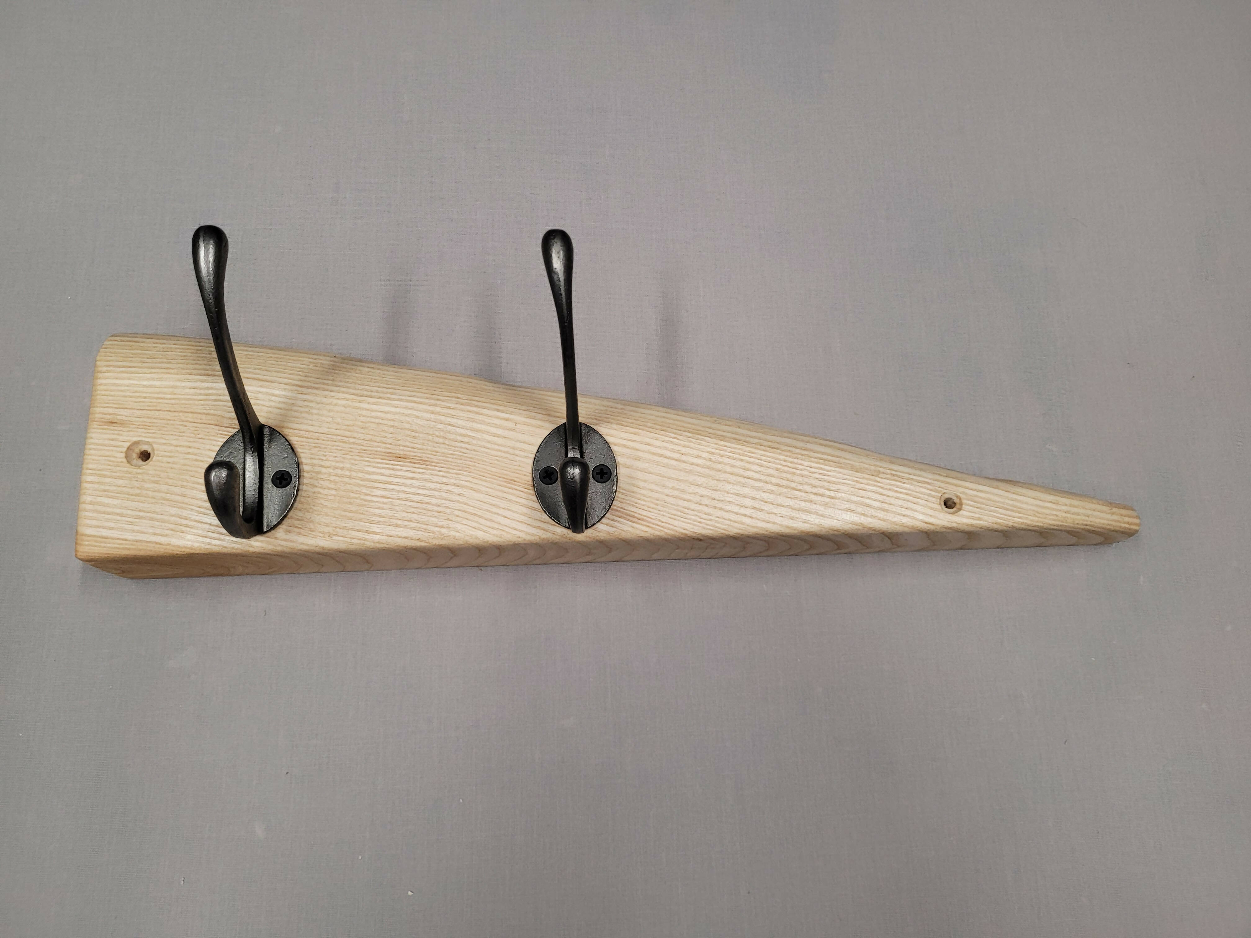 Rustic solid Ash coat rack 2 hook waney