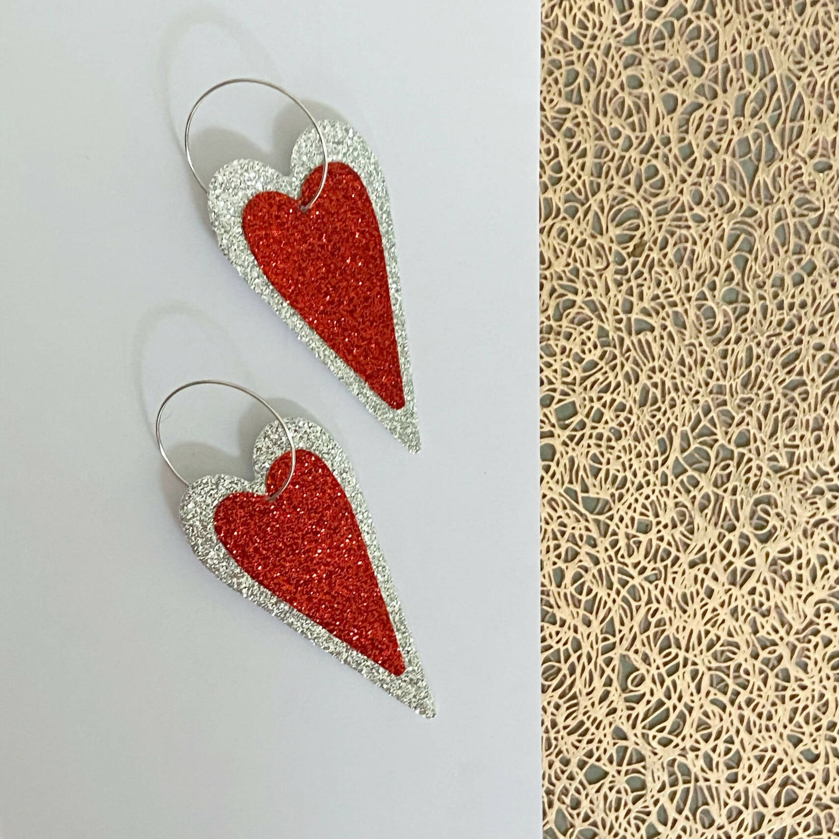 Statement Heart Earrings in Red Glitter