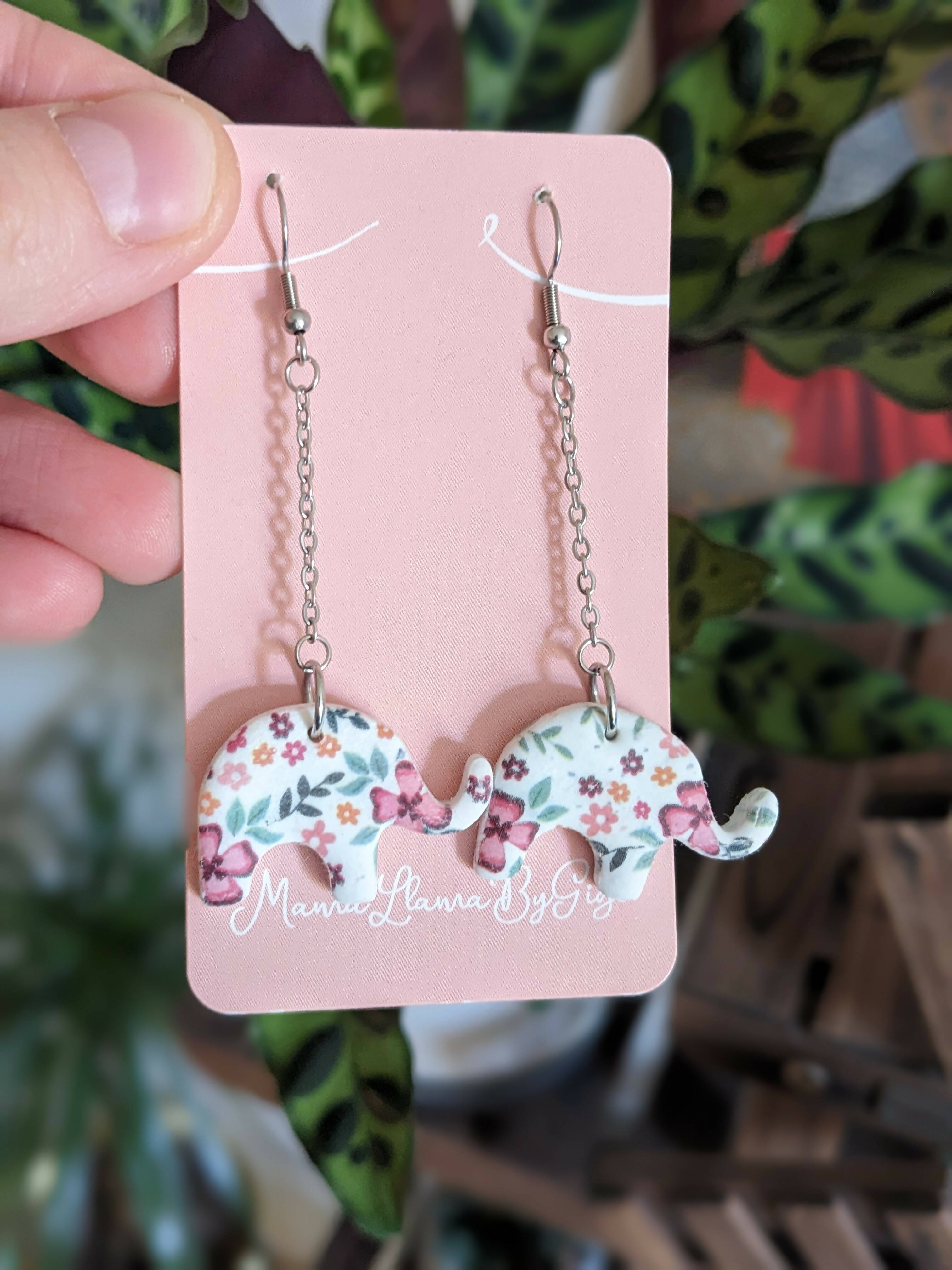 Dumbo - Floral Elephant Clay Earrings