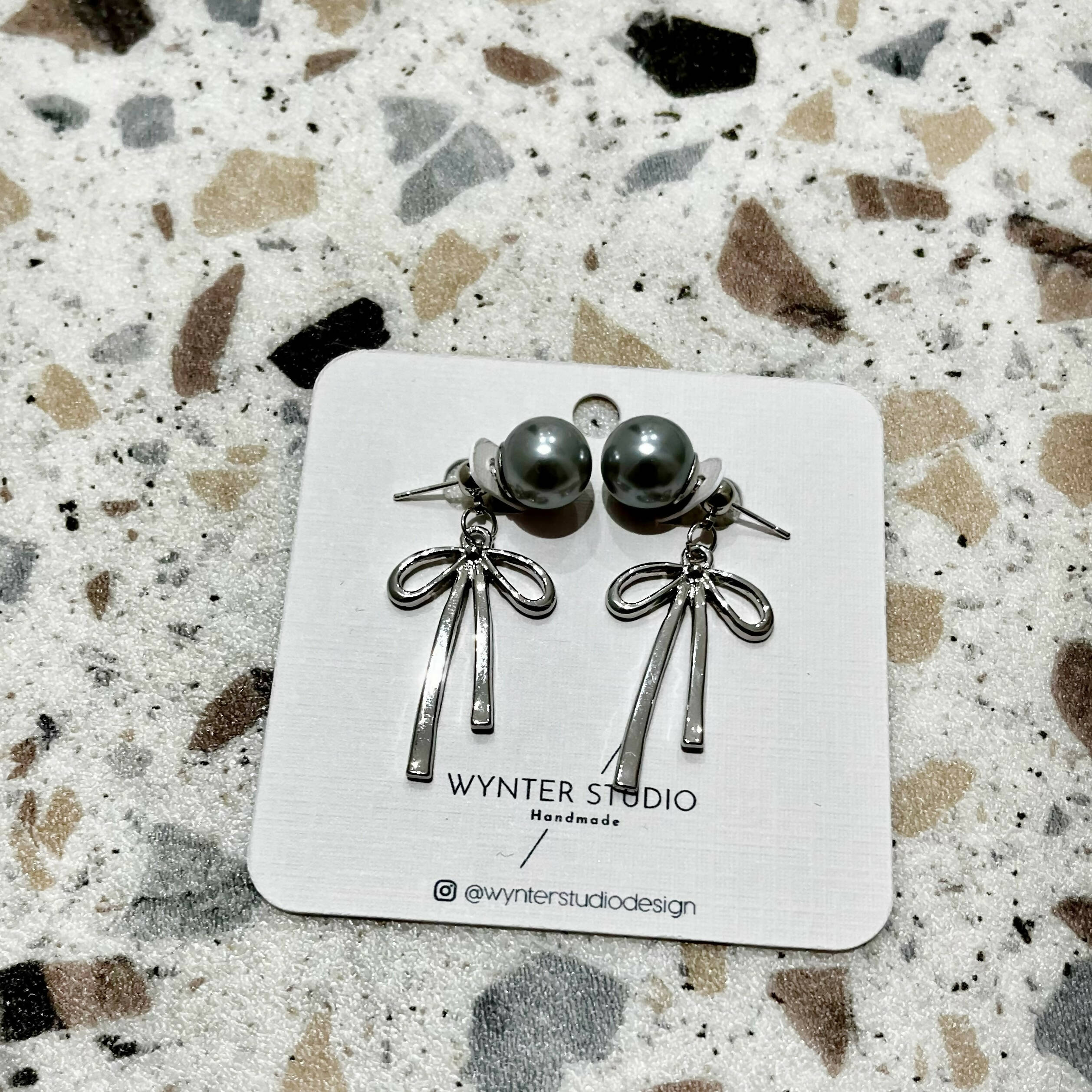 Silver Bow & Pearl Earrings