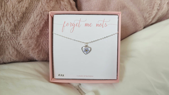 Forget Me Not Tiny Heart Necklace Silver Plated