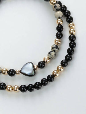 Black mother of pearl heart skinny bracelet - Handmade