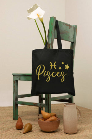 Pisces Tote Bag with Gold Glitter Design