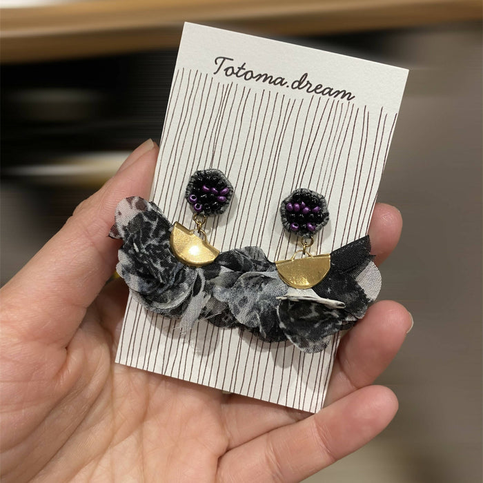 Fabric Pendant Crystal Embroidery Earrings {Hexagon}
