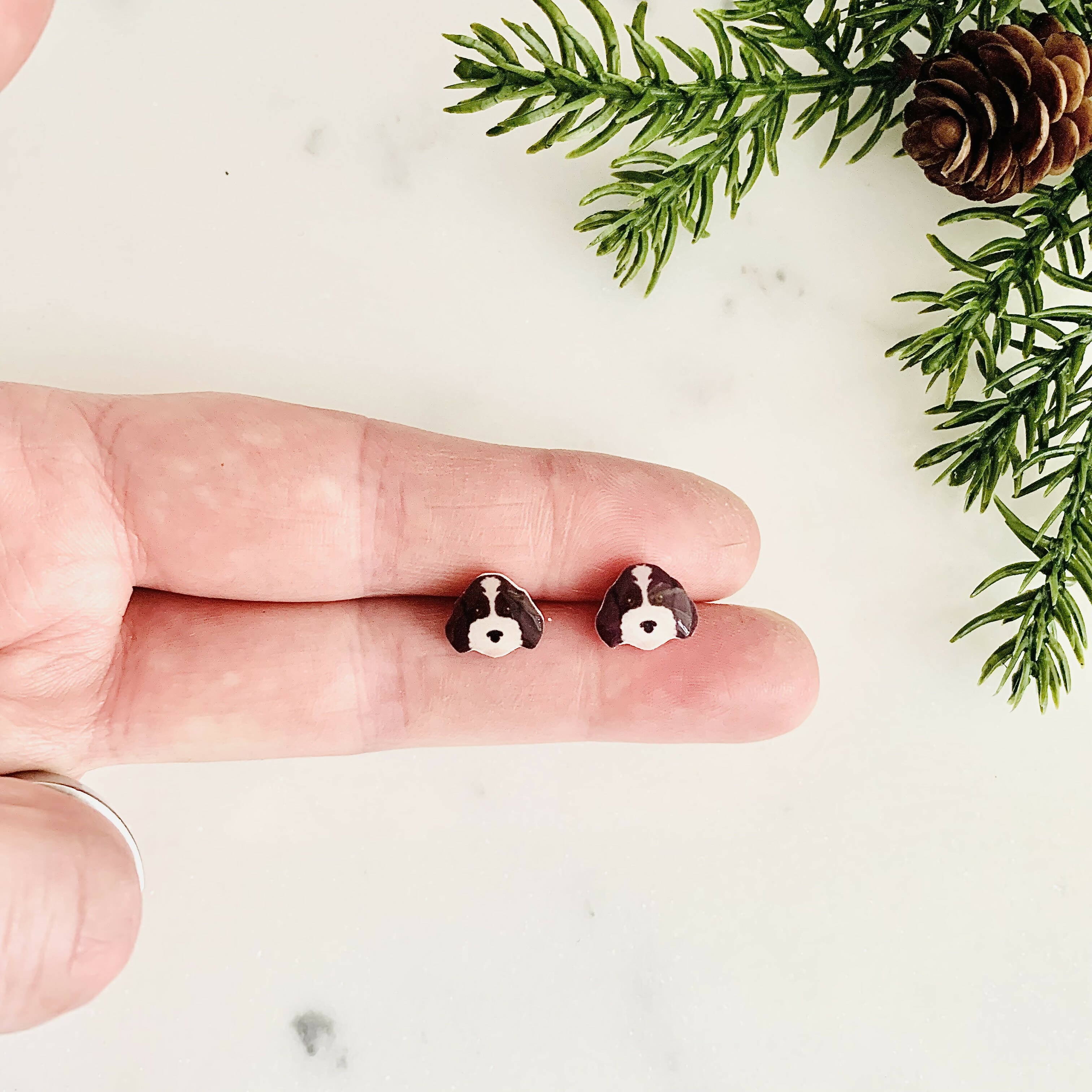 Black & White Tuxedo Cockapoo Stud Earrings