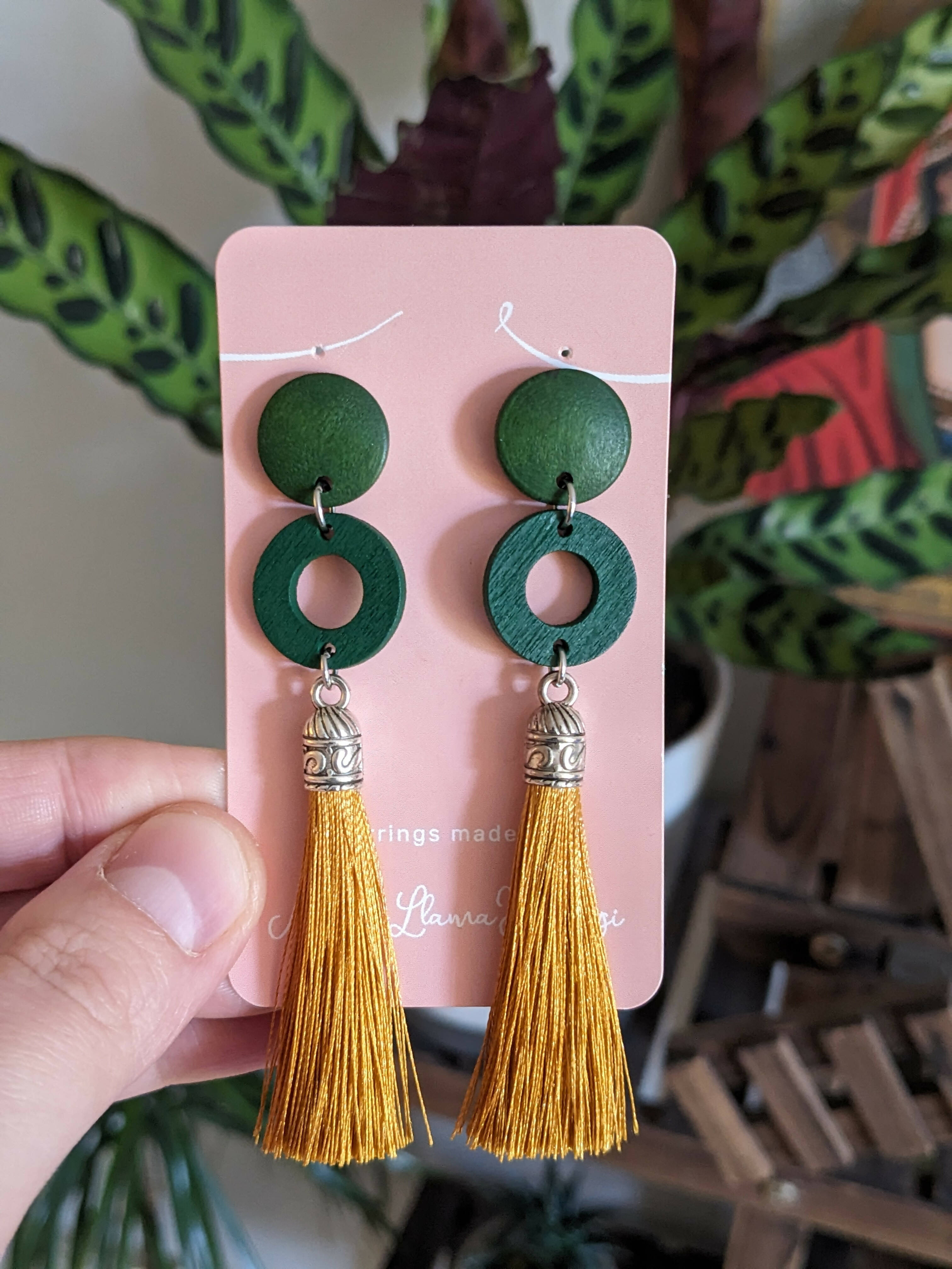 Carmen - Green & Yellow Wooden Earrings