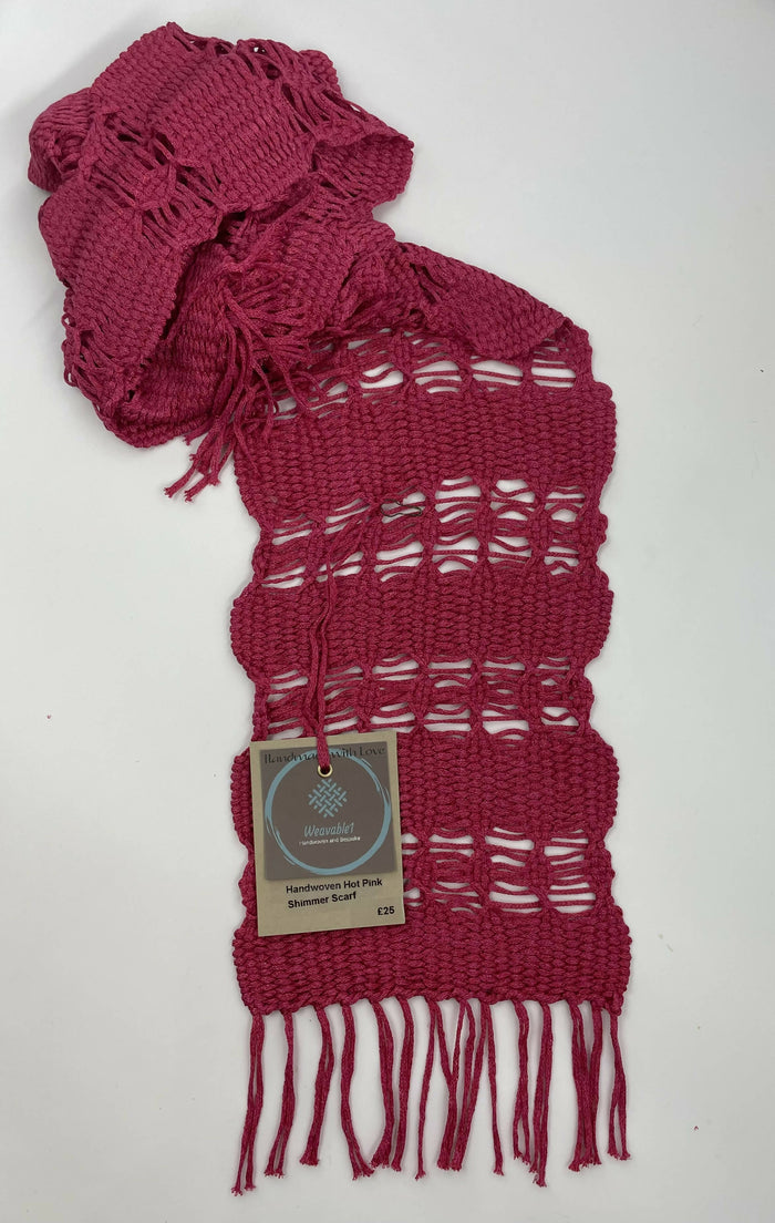 Handwoven Hot Pink Shimmer Scarf