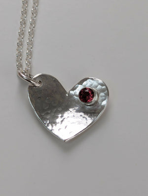 Domed gemstone sterling silver heart pendant - Handmade