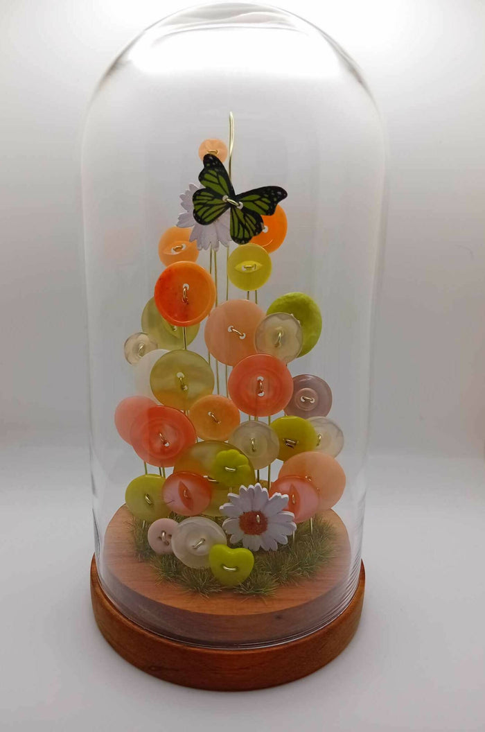 Orange and green button garden glass cloche