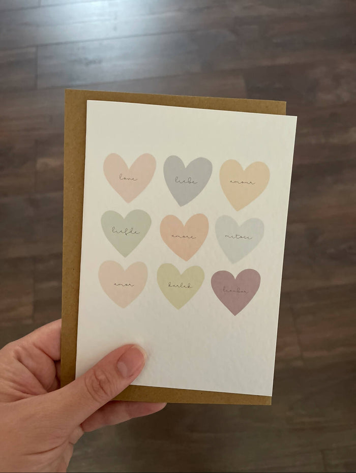 Multicoloured Hearts Card