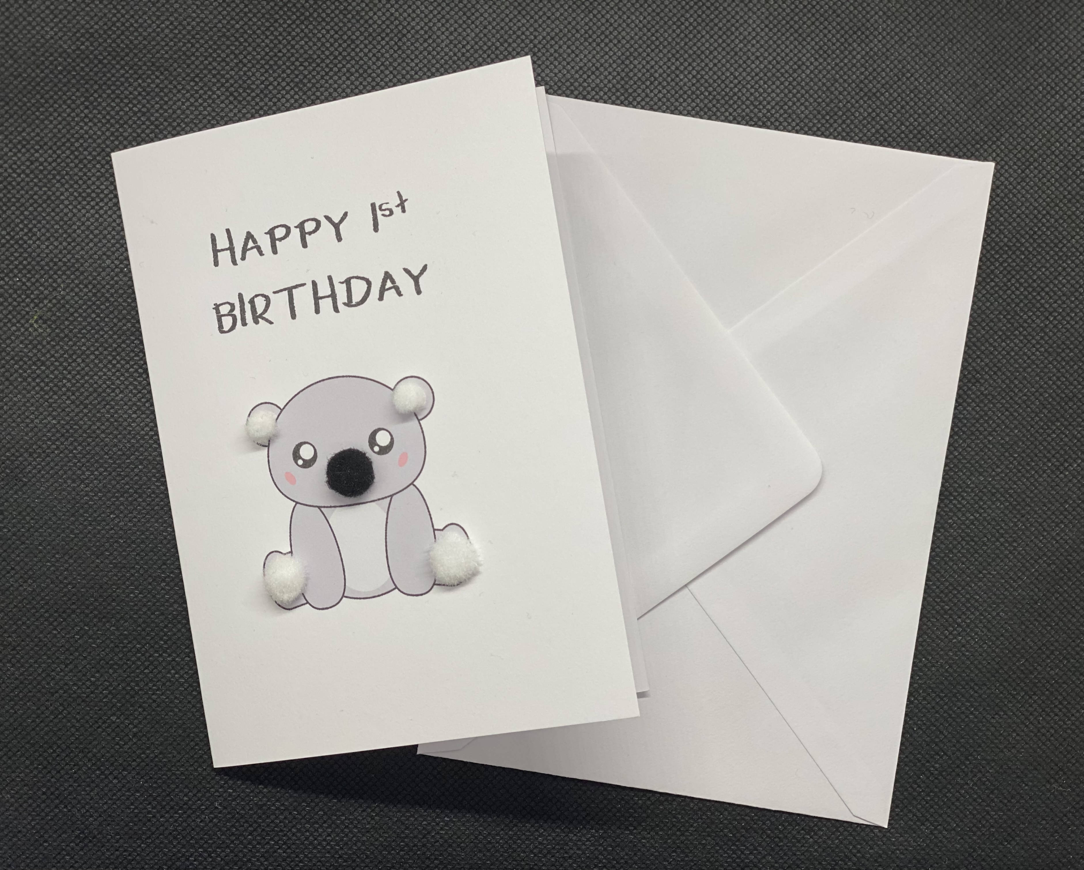 Happy 1st Birthday Koala - Pom Pom greeting card